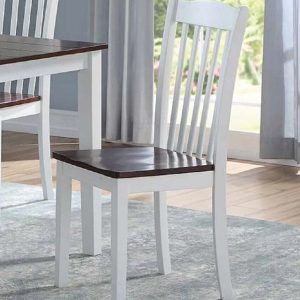 Dining Side Chairs 4pc Set White and Walnut Finish Wooden Seat Dining Room Furniture