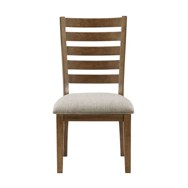 Ladder Back Cherry Finish Side Chairs Set of 2pc Fabric Upholstery Padded Seat Wooden Dining Furniture - Image 2