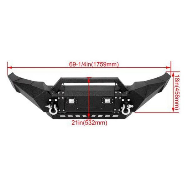Kojem Front Bumper for 2005-2015 Toyota Tacoma w/ Winch Plate & LED Lights & D-rings 3 Piece Powder Coated - Image 6
