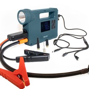 FORTLUFT JS002 Portable Power Station Jump Starter & Air Compressor: 1000 Peak/400 Instant Amps- 150 PSI Digital Air Compressor - USB Port - LED Flashlight - Battery Clamps