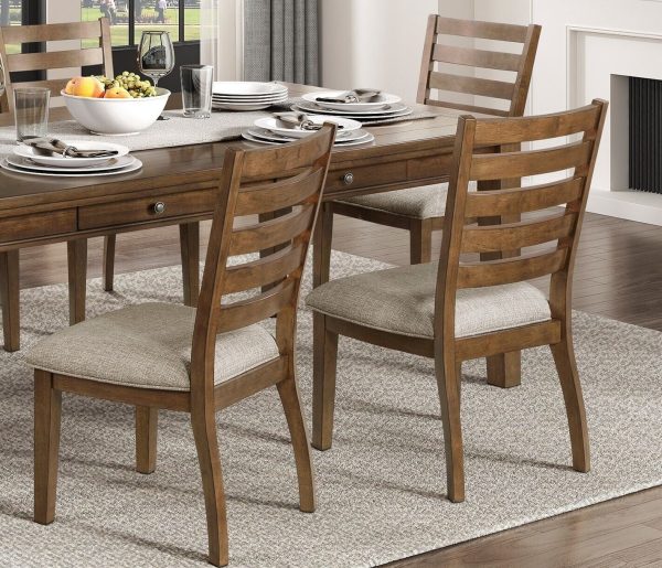 Ladder Back Cherry Finish Side Chairs Set of 2pc Fabric Upholstery Padded Seat Wooden Dining Furniture - Image 3