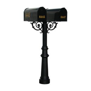 QualArc The Hanford Twin Black Mailbox Post System with Scroll Supports - Aluminum - 69 x 22 x 19 in.