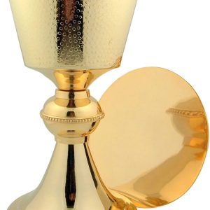 Religious Minister Gift 24KT Gold Plate Brass Hand Hammered Finish Chalice Paten Set