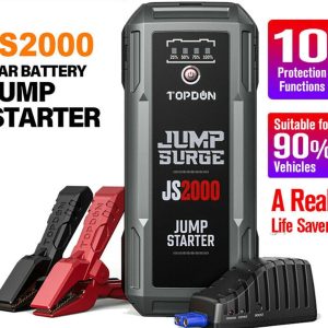 Car Battery Charger Jump Starter, TOPDON JS2000 12V 2000A Peak Portable Battery Booster Battery Jump Starter for Up to 8L Gas/6L Diesel Engines