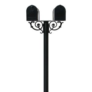QualArc HPWS2-000-E1 The Hanford Twin Mailbox Post System with Scroll Supports - Black - 69 x 22 x 19 in.