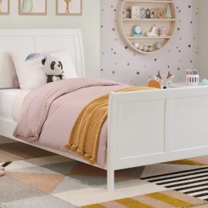 AFI Valencia Twin Wood Low Profile Sleigh Platform Bed with Matching Footboard, White