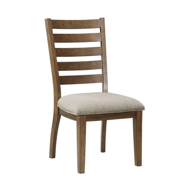Ladder Back Cherry Finish Side Chairs Set of 2pc Fabric Upholstery Padded Seat Wooden Dining Furniture - Image 4