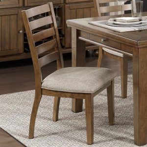 Ladder Back Cherry Finish Side Chairs Set of 2pc Fabric Upholstery Padded Seat Wooden Dining Furniture