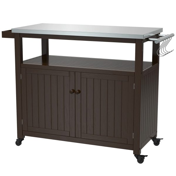 GDLF Outdoor Storage Cabinet Solid Wood Prep Grill Table with Stainless Steel Top Waterproof Cover Dark Brown - Image 9