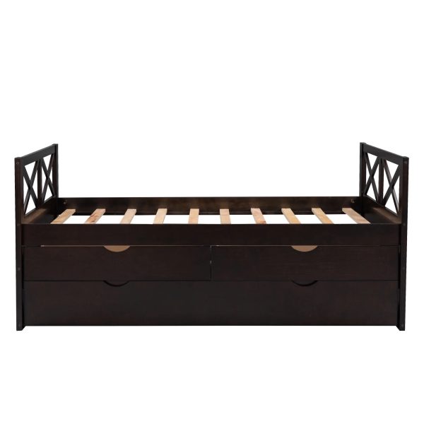 Captain Wood Bed with Trundle and Drawers, Twin for Kids Bedroom, Brown - Image 6
