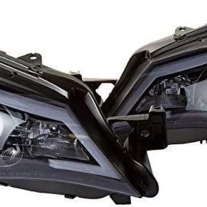 DRL LED Light Bar Strip Projector Headlight Head Lamp Replacement in Gloss Black Housing Smoke Lens Made For And Compatible With 2008 - 2014 Subaru Impreza WRX 08-11 Outback Sport