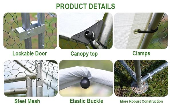 Caulitar 10ft x 10ft Large Metal Chicken House/Pen for 6/10 Chickens Poultry Cage with Waterproof Cover for Rabbits Duck Walk-in Chicken Run for Yard Outdoor - Image 7