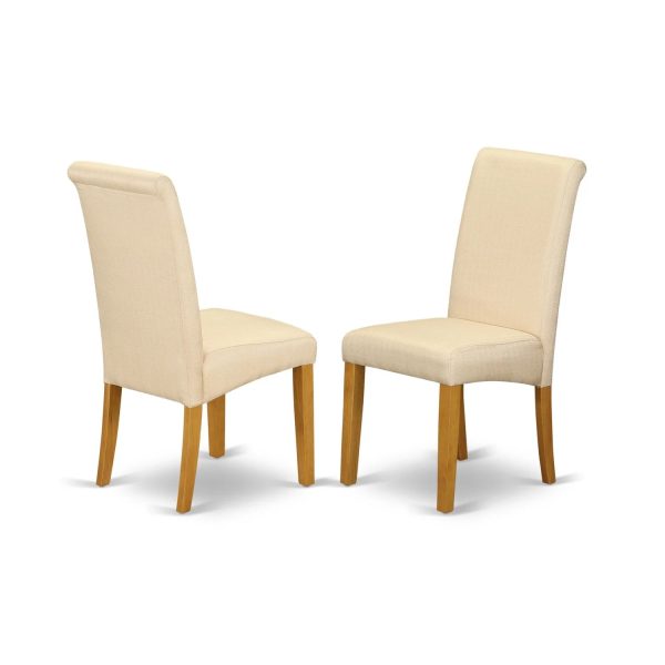 HomeStock Asian Allure 7Pc Oval Dining Room Table With Linen Beige Fabric Parson Chairs With Oak Chair Legs - Image 3