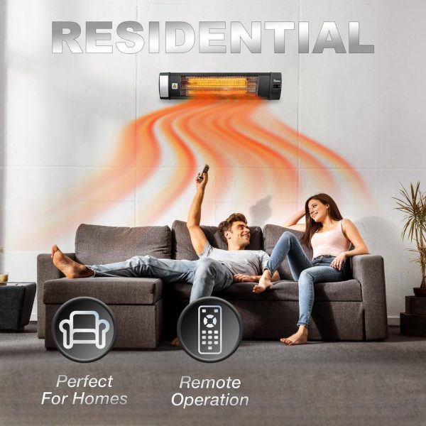 Dr Infrared Heater 1500-Watt Electric Carbon Infrared Space Heater Indoor Outdoor Patio Garage Wall or Ceiling Mount with Remote Black DR-238 - Image 4