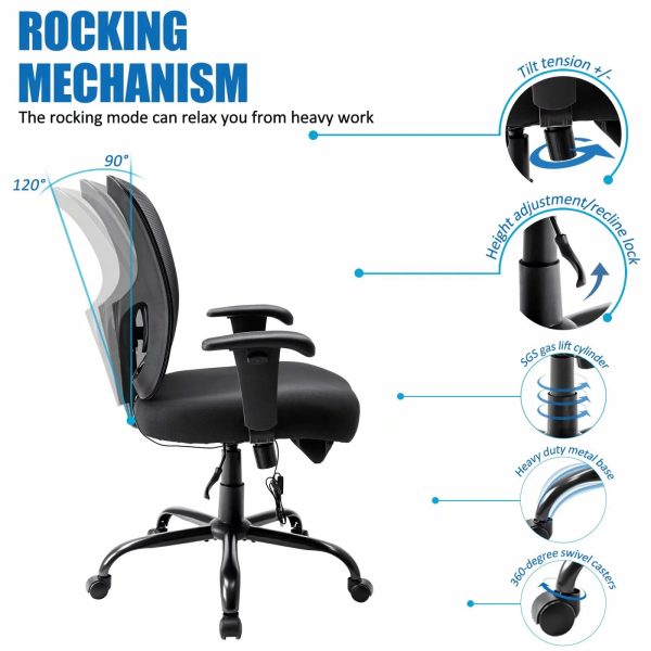 Bigroof Mesh Office Chair, Ergonomic Computer Chair with Flip-up Arms and Lumbar Support, Height Adjustable Home Office Desk Chairs, Black - Image 3