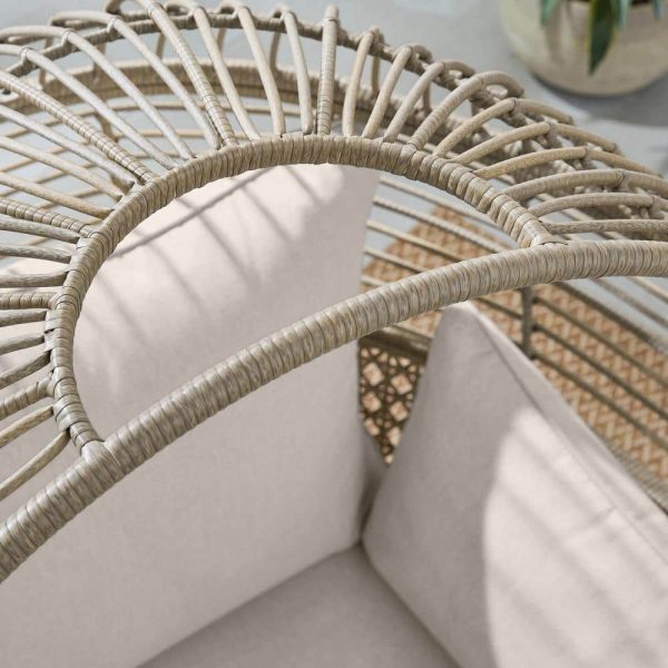 Hampton Bay Tan Stationary Wicker Round Outdoor Lounge Egg Chair with CushionGuard Almond Biscotti Cushions FRS51294M - Image 5
