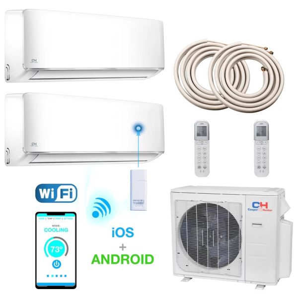 Cooper & Hunter 36000 BTU Quad Zone Ductless Mini Split 18K+18K Wall Mount With 2 x 25 line Set Kit
