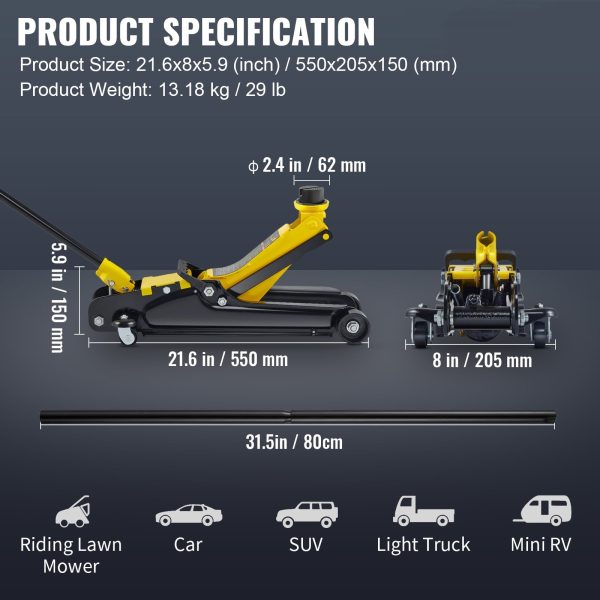 SKYSHALO 2.5 ton Heavy Steel Single Piston Hydraulic Pump Low Profile Floor Jack - Image 7