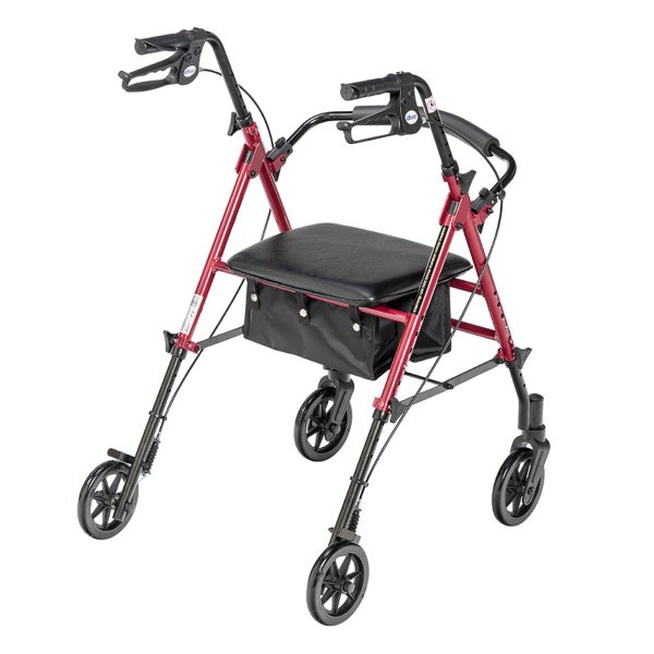 Drive Medical Adjustable Height Aluminum Frame Rollator with 6 Inch Casters, Red💝 Last Day For Clearance - Image 3