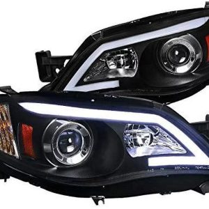 DRL LED Light Bar Strip Projector Headlight Head Lamp Replacement in Black Housing Clear Lens Made For And Compatible With 2008 - 2014 Subaru Impreza WRX 08-11 Outback Sport