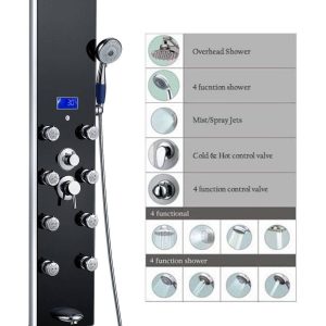 52-Inch Aluminum Shower Panel Tower with Rainfall Shower Head