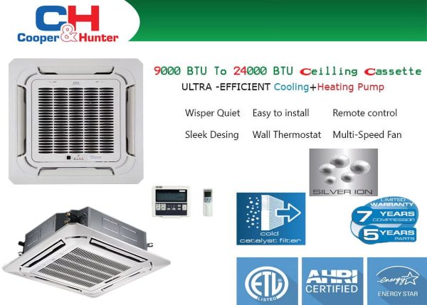Cooper & Hunter 28000 BTU Dual Zone Mini Split Ductless 12K+12K Ceiling Cassette + 25 Ft Installation Kit - Image 6