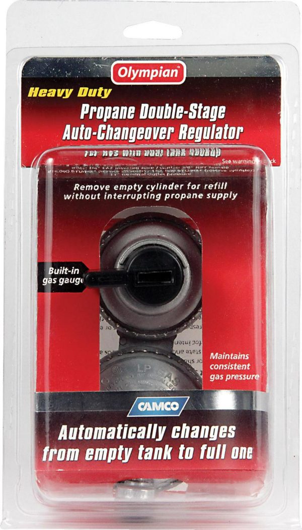 Camco Propane Double-Stage Auto-Changeover Regulator- For RVs with Dual Propane Tank Hookups， Maintains a Constant Gas Pressure With Auto Change From Empty to Full Tanks (59005)