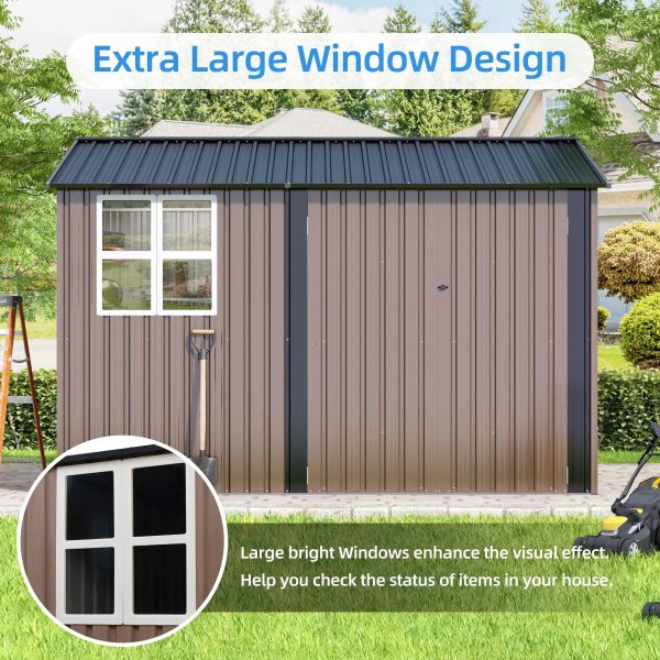 JAXPETY 10 x 10 ft Outdoor Metal Storage Shed with Window & Lockable Door for Garden, Backyard, Tool Storage Use, Brown - Image 5