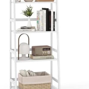 CDJXNLY 4 Tier Bookshelf Freestanding Open Bookcase Book Multifunctional Plant Flower Display Stand White Ladder for Bedroom Living Room Home Office Small Space
