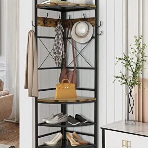 AYFDEGT 3-in-1 Entryway Coat Rack Industrial Hall Tree Corner Cloth Rack with Bench Hallway Coat and Shoe Rack for Corner Entryway Organizer with Metal Shoe for Hallway Corner Entran