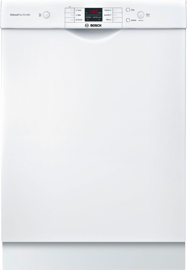 Bosch - 100 Series 24" Front Control Built-In Dishwasher with Hybrid Stainless Steel Tub - White