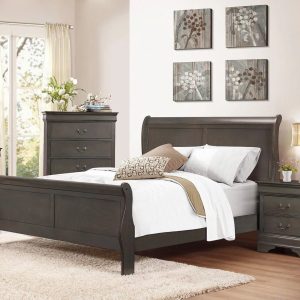 Classic Louis Philippe Styling 1pc Eastern King Size Sleigh Bed Stained Gray Finish Traditional Bedroom Furniture