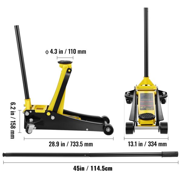 BENTISM Low Profile Floor Jack 2.5 Ton (5500 lbs), Aluminum and Steel Hydraulic Racing Floor Jack, Dual Piston Quick Lift Pump, 3.64""-19.49"" Height Lifting Range, Yellow+Black - Image 8