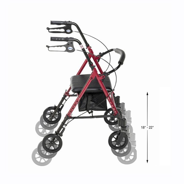 Drive Medical Adjustable Height Aluminum Frame Rollator with 6 Inch Casters, Red💝 Last Day For Clearance - Image 11