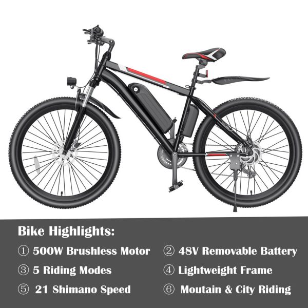 500W Electric Bike 26" Electric Bicycle for Adults with Cruise Control System Ebike - Image 3
