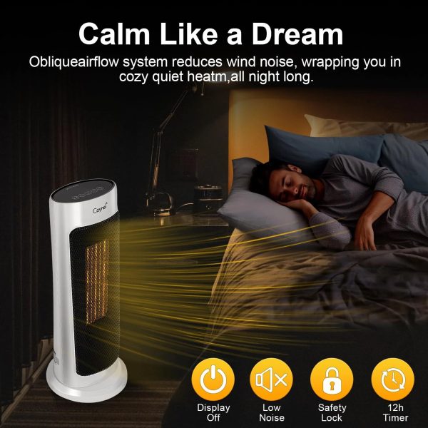 Caynel Oscillating Tower Ceramic Heaters for Home, Electric Space Heater with Thermostat 12-Hour Timer, 1500W, White - Image 6