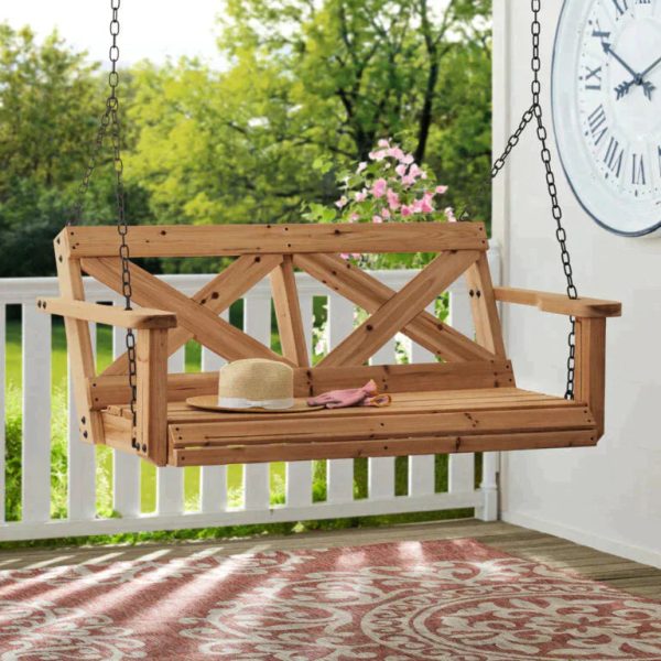Cedar Farmhouse Porch Swing Light Brown - Image 2