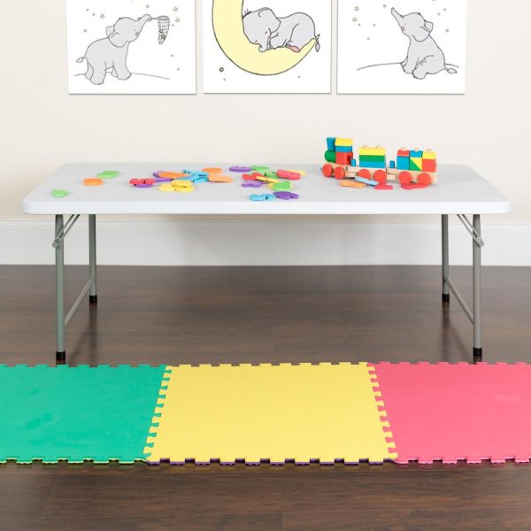 Emma and Oliver 4.93-Foot Kid's Granite White Plastic Folding Activity Table - Play Table - Image 2