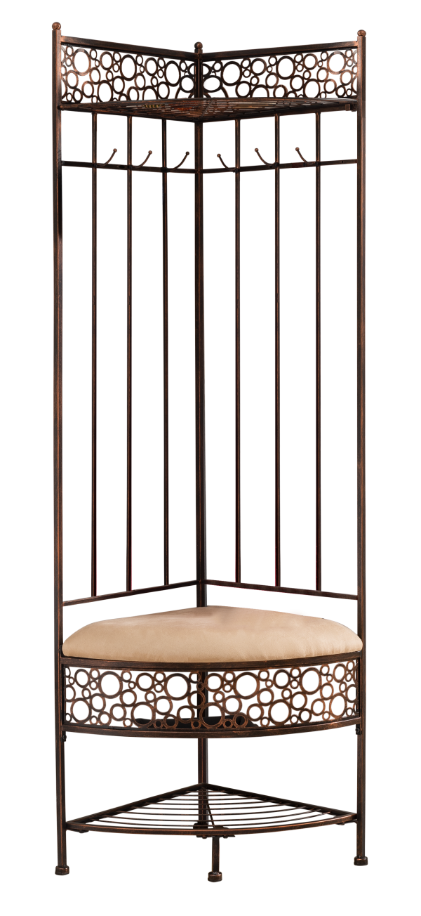 Crespin Corner Hallway Storage Bench Hall Tree, Brushed Copper Metal - Image 5