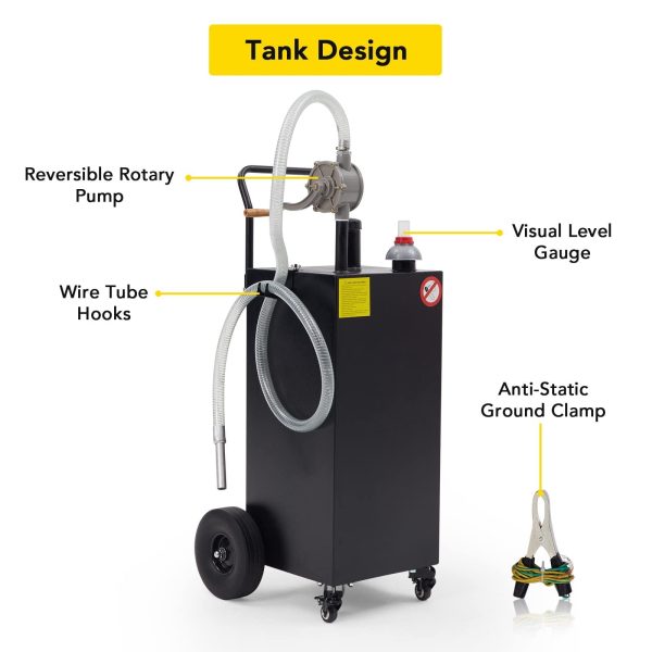 HA-EMORE 30 Gallon Portable Gas Caddy Fuel Storage Tank Gasoline Derv Fuel with 2 Wheels for Car,Boat, Motorcycle, Lawnmower, ATV - Image 5