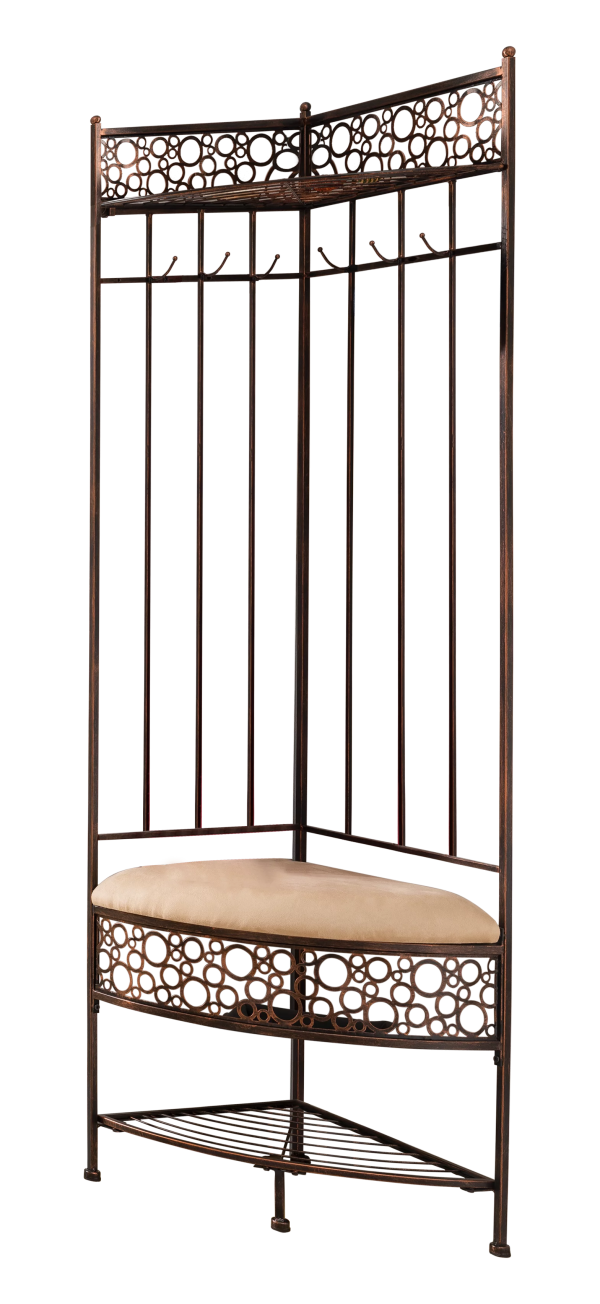 Crespin Corner Hallway Storage Bench Hall Tree, Brushed Copper Metal - Image 3