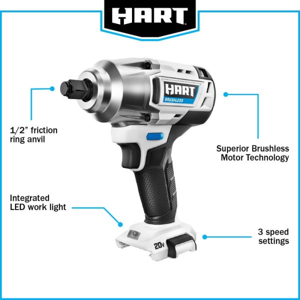 HART 20-Volt 1/2-inch Battery-Powered Brushless Impact Wrench (Battery Not Included) - Image 8