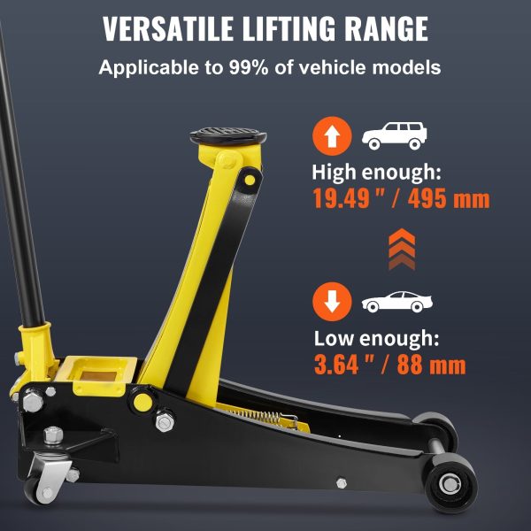 BENTISM Low Profile Floor Jack 2.5 Ton (5500 lbs), Aluminum and Steel Hydraulic Racing Floor Jack, Dual Piston Quick Lift Pump, 3.64""-19.49"" Height Lifting Range, Yellow+Black - Image 3