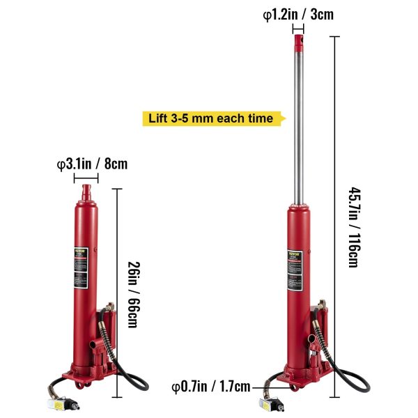 VEVOR Hydraulic / Pneumatic Long Ram Jack, 8 Tons/17363 lbs Capacity, with Single Piston Pump and Clevis Base, Manual Cherry Picker w/Handle, for Garage/Shop Cranes, Engine Lift Hoist, Red - Image 8