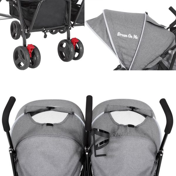Dream On Me Volgo Twin Umbrella Stroller, Dark and Light Grey - Image 5
