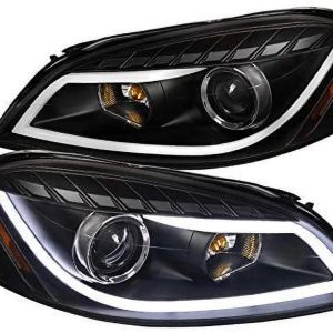 DRL LED Light Bar Strip Projector Headlight Head Lamp Replacement in Black Housing Clear Lens Made For And Compatible With 2006 - 2013 Chevy Chevrolet Impala 06 07 08 09 10 11 12 13