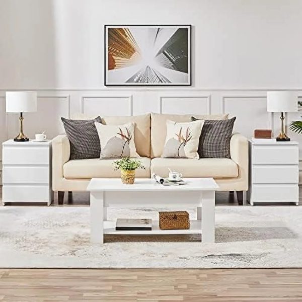 AYFDEGT 2PCS 3-Drawer Nightstands White Bedside Tables with Space Modern Bedside Cabinet Units with Sturdy Base Small Bedside Cupboards for Bedroom Small Space - Image 6