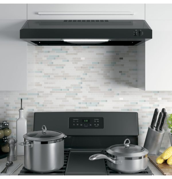 GE - 30" Convertible Range Hood - Black on black - Image 3