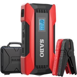 SABO 1200A Peaks 8000mAh Car Jump Starter 12.0V Automobile Battery Power Pack Support Low- Starts for Up to 4.0L Gas2.5L Diesels Engines with Digital DisplayDual USBSafety HammerLED /Multi