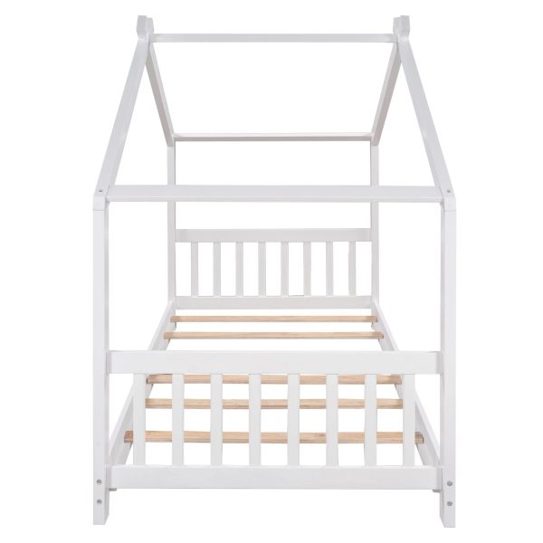 Twin Size White House Platform Bed with Roof Design Headboard and Footboard, Kids Bedroom Furniture - Image 5